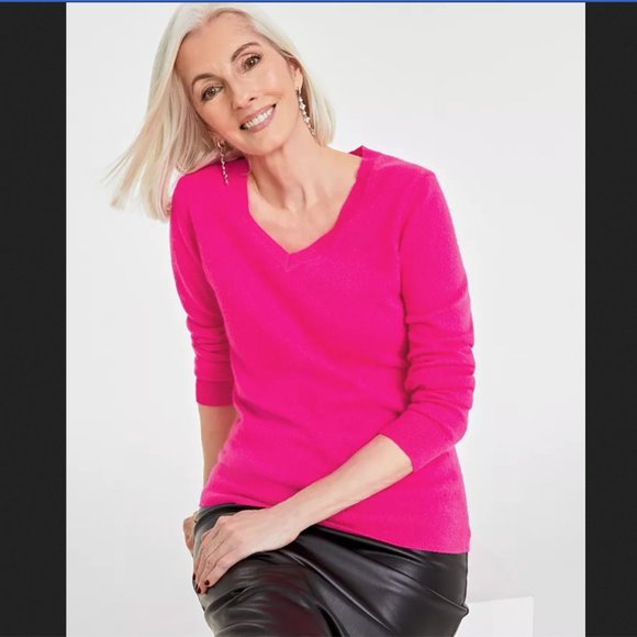 NWT 100% Cashmere V-Neck Pink Flame Sweater L - Picture 3 of 6